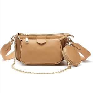 Tan Soft Vegan Leather Crossbody Multipurpose Bag — 3 Bags In One